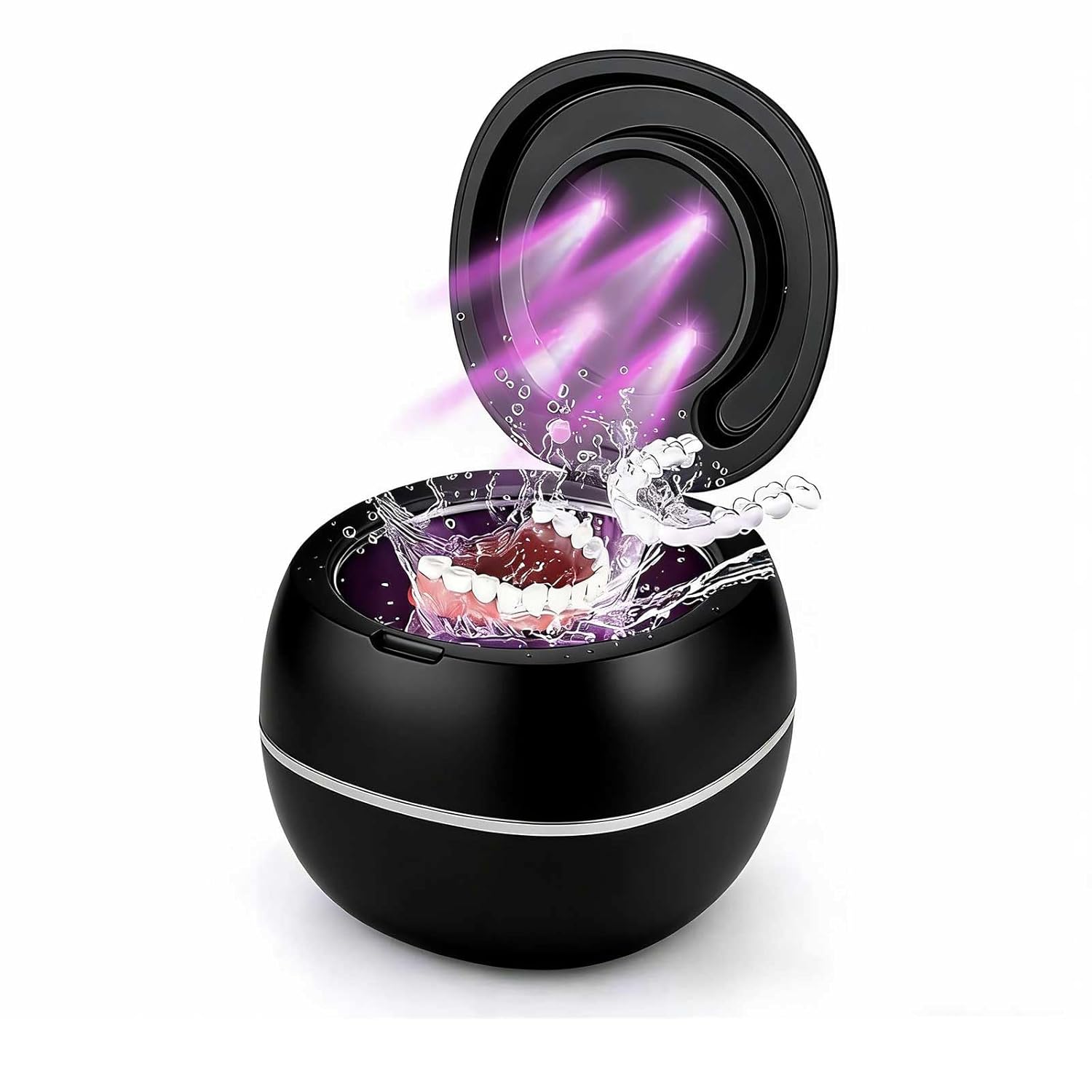 Ultrasonic Cleaner 225ML, 304 Stainless Steel Dental Ultrasonic Retainer Cleaner with Dual Speed Timer for Jewelry Watch Glasses, Black Denture Cleaner