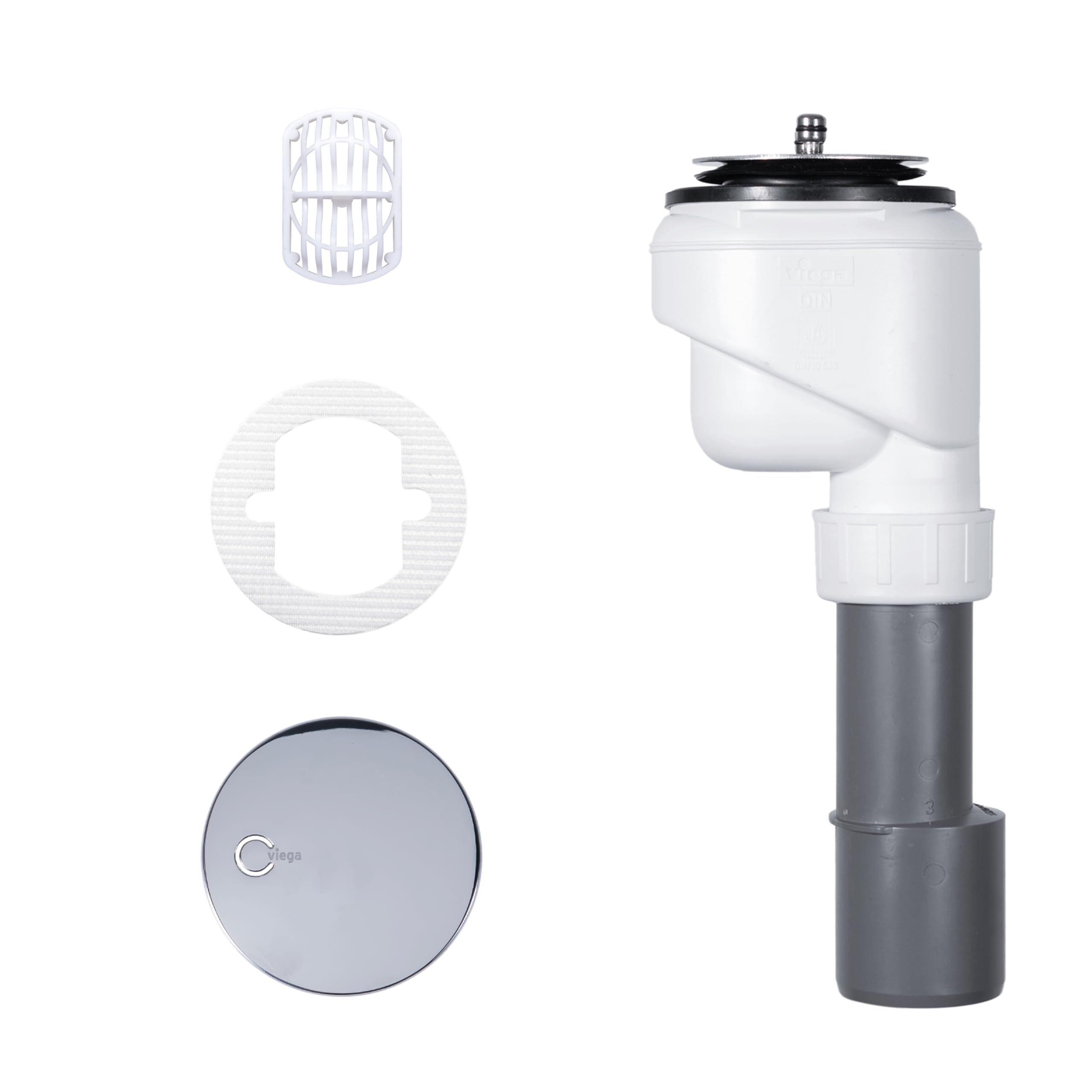 Ensemble TRAPFLEX - Ensemble de vidage Domoplex 6928.21 Siphon en Chrome (Vertical) avec Filtre à Cheveux, Attrape-Cheveux Gratuit