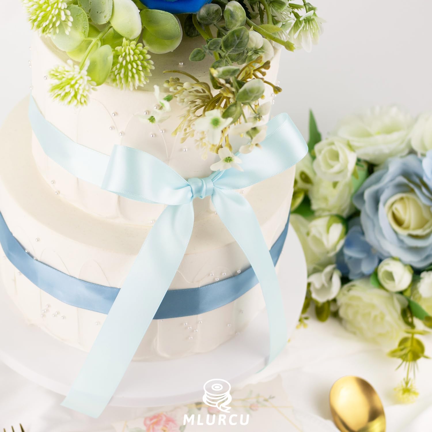 Blue Satin Ribbon 1 Inch Assorted Royal, Navy, Light, Dusty Blue Double Faced Satin Ribbon Set for Gift Wrapping, Flower Bouquet, Wedding Invitation, Baby Shower Decor, Hair Bows & Crafts - 30Yds image 5