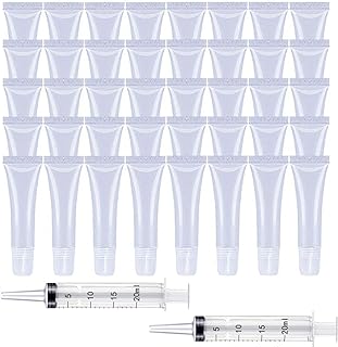 50Pcs 15ml Lip Gloss Tubes Containers, Soft Squeezable Cosmetic Tubes with 2 Pcs Dispensing Syringes, for DIY Lip Gloss Balm Cosmetic Filling(Transparent) r DIY Lip Gloss Balm Cosmetic(Transparent)