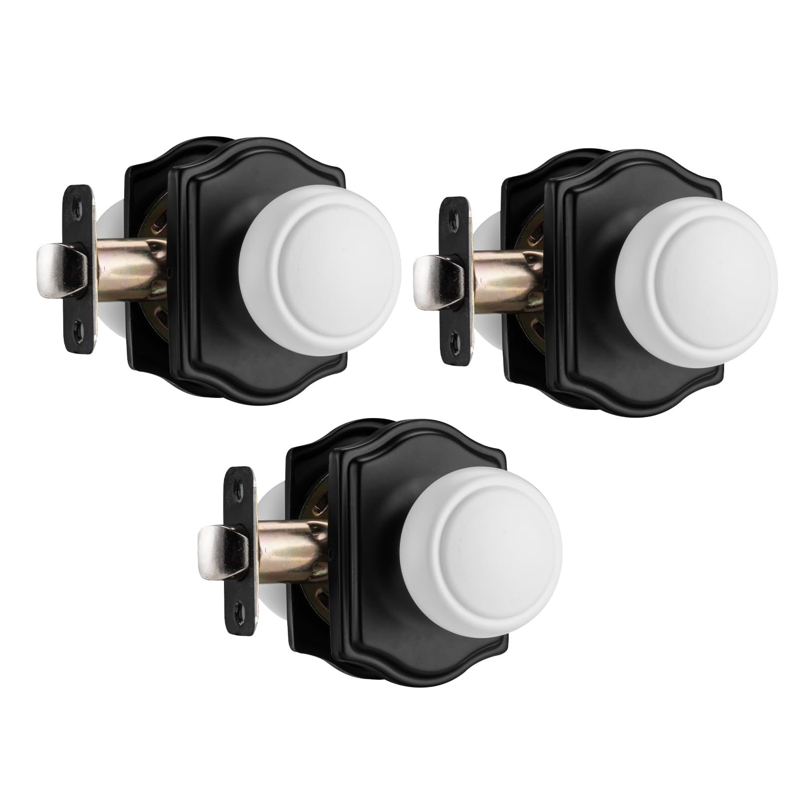 NCSEN White & Black Door Knobs with Camelot Trim, Coastal Knob Style Passage Door Knob with Non-Locking for Hall,3 Pack