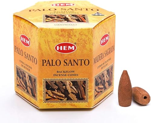 HEM Palo Santo - Conos de incienso de reflujo – 20 conos de aromaterapia | Larga duración de 40 minutos de combustión (cono único) | para spa, yoga,
