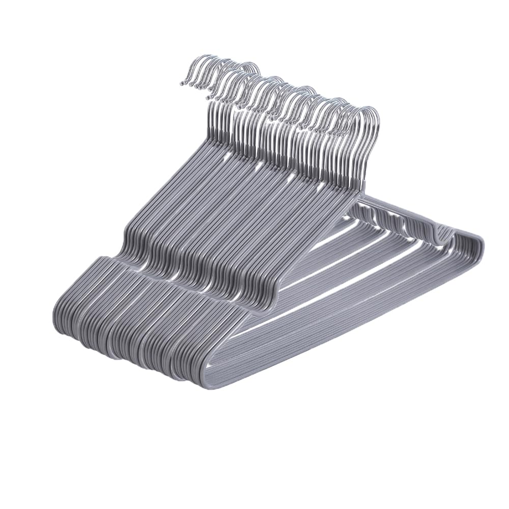 – LENDIS 50-Pack Non-Slip Stainless Steel Hangers, Metal Hangers, Slim Space-Saving Design, Sturdy and Durable Hangers for Suits, Coats, Dresses, Jackets, Pants and Various Garments (50 Pack, Grey)