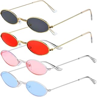 4 Stück Retro Sonnenbrille Oval Brille, Vintage Sonnenbrillen Set, Sonnenbrille Retro Metall, Sonnenbrille Oval Damen, Bun...