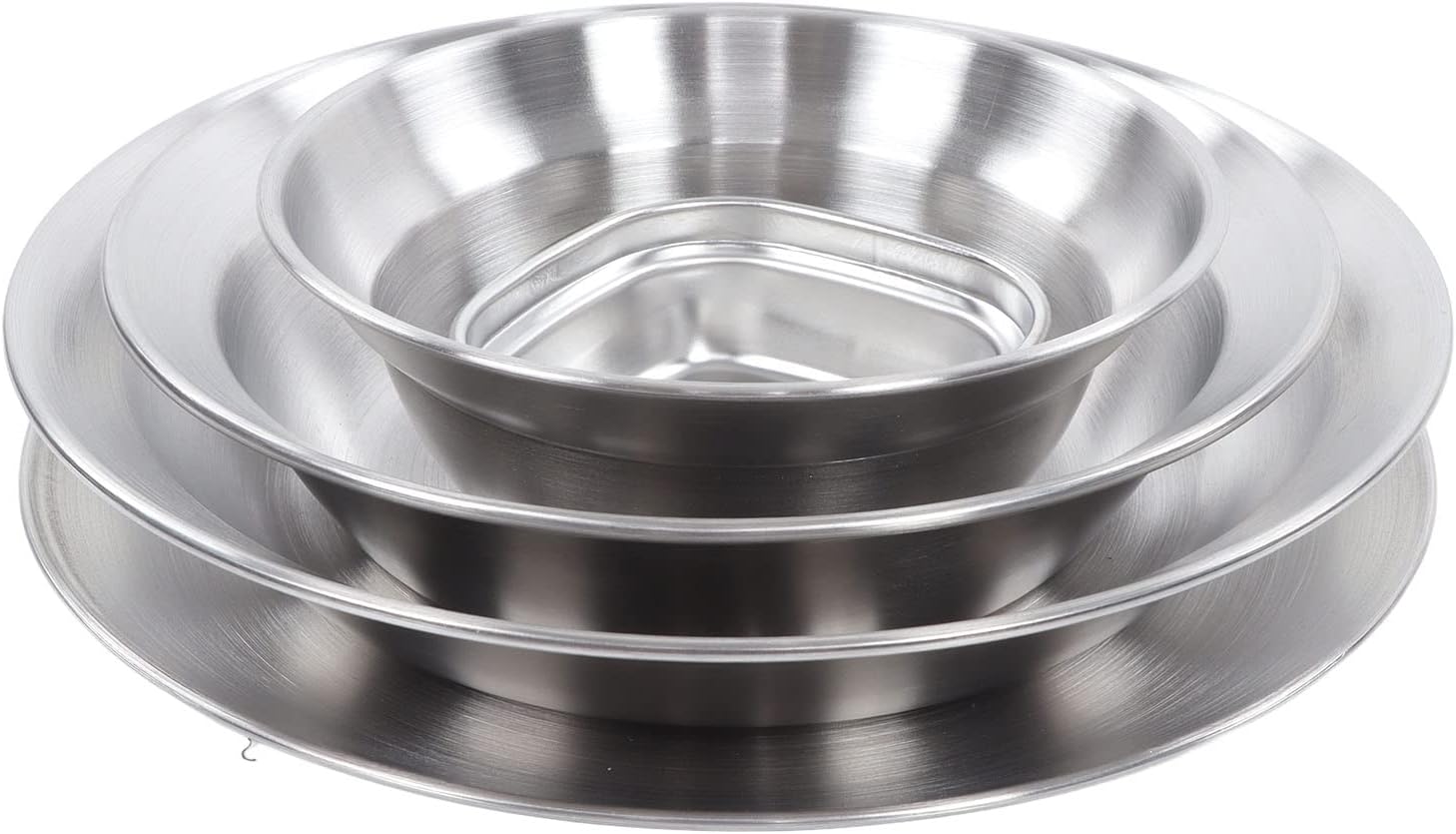 EVTSCAN Stainless Steel Camping Bowl Plate Set, 3 inch to 8 inch Dinnerware Round BPA Free Bowls Plates, with Fruit Knife and Mesh Travel Bag, for Outdoor Camping Hiking Picnic BBQ Beach