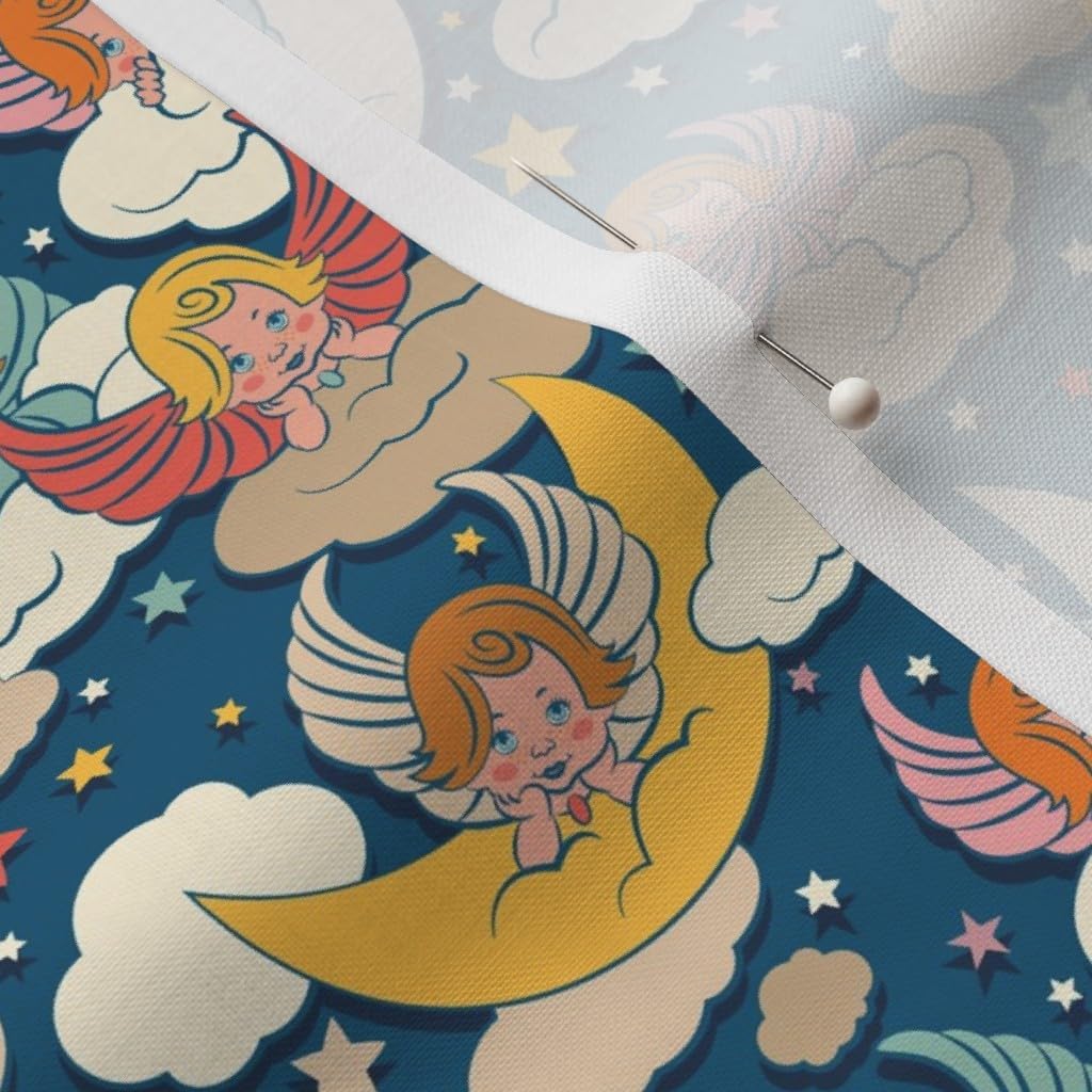 Spoonflower Fabric - Angels Collection Angel Cloud Star Moon Vintage Kitsch Printed on Petal Signature Cotton Fabric by The Yard - Sewing Quilting Apparel Crafts Decor