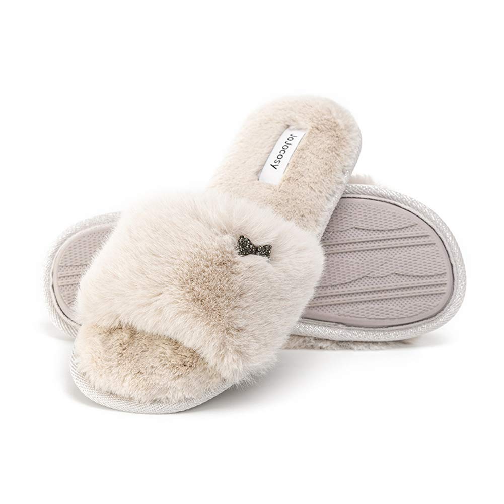 Rabbit Model Ladys Comfortable Fuzzy Memory Foam Scuff Womens Fashion Plush Peep-Toe Relaxing Indoor Slippers