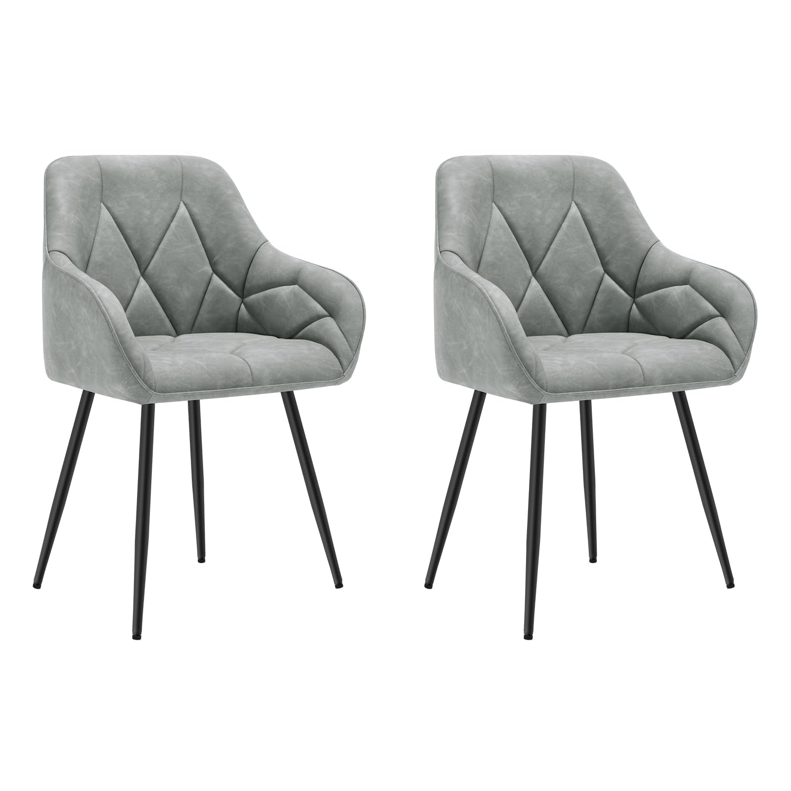 WOLTU Set di 2 Sedie da Pranzo con Braccioli e Schienale, Sedie Cucina Moderna in PU Vintage, Poltrone da Salotto con Gambe in Metallo, Sedie ergonomiche per Ufficio,Bar, Grigio,