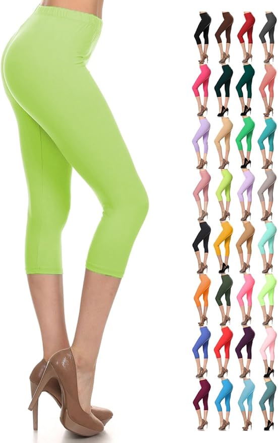 Leggings Depot Capri Basic Solid Leggings Neon Lime at Amazon Women’s Clothing store