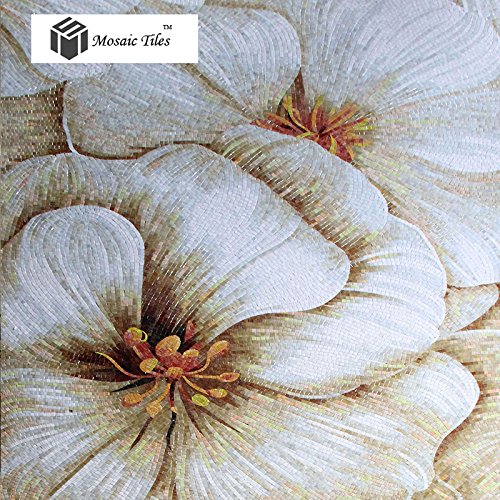 Tst Mosaic Mural Customize Hand Made Jade Glass Beautiful White Flower Art Home Hotel Wall Floor Shower Pool Decor Mosaic Picture Tstbsm014 #TOP2