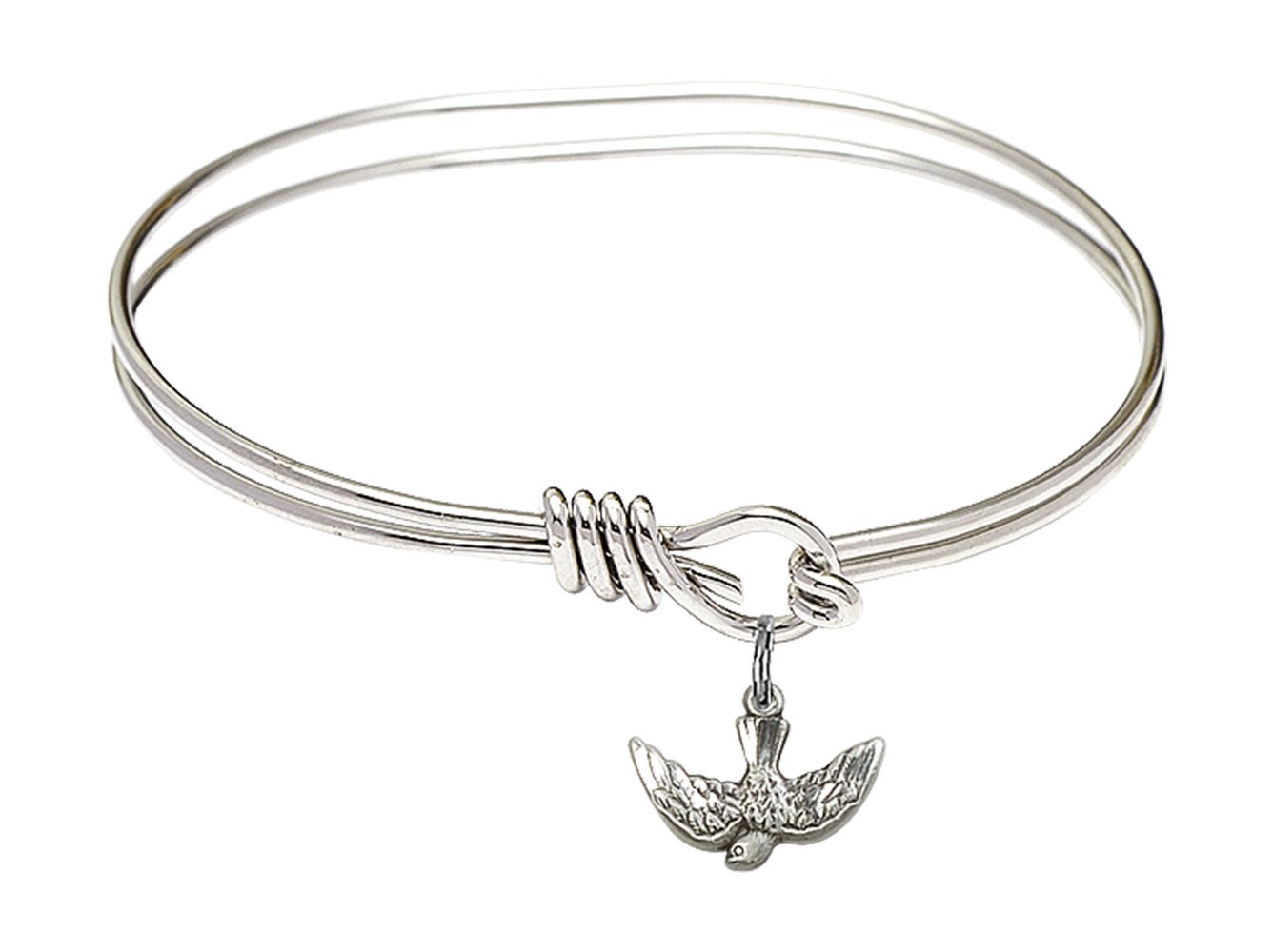 FA Dumont 5 3/4 inch Oval Eye Hook Bangle Bracelet with a Holy Spirit Charm.