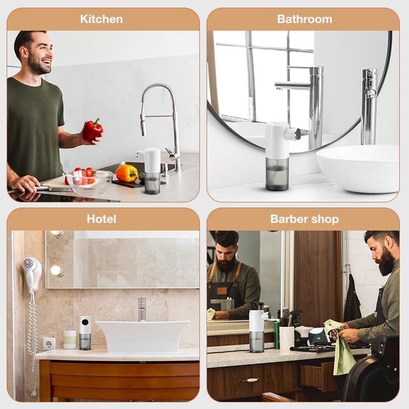 Miniatura 7 de Paquete de 2 dispensadores automáticos de jabón, dispensador eléctrico de jabón líquido sin contacto, sensor de movimiento recargable, dispensador