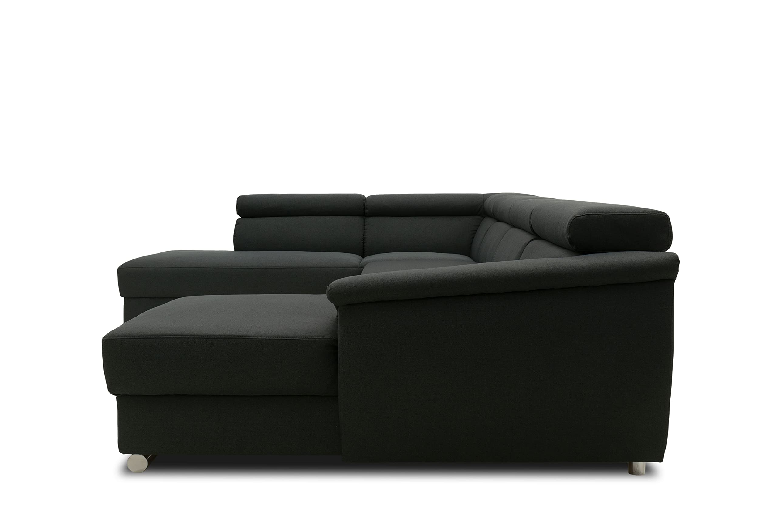 DOMO. collection Wohnlandschaft David FK, Longchair rechts mit Schlaffunktion und Bettkasten in U-Form, Schlafsofa mit Federkern und Rückenfunktion, 337 x 232 x 78 cm (BxTxH), anthrazit