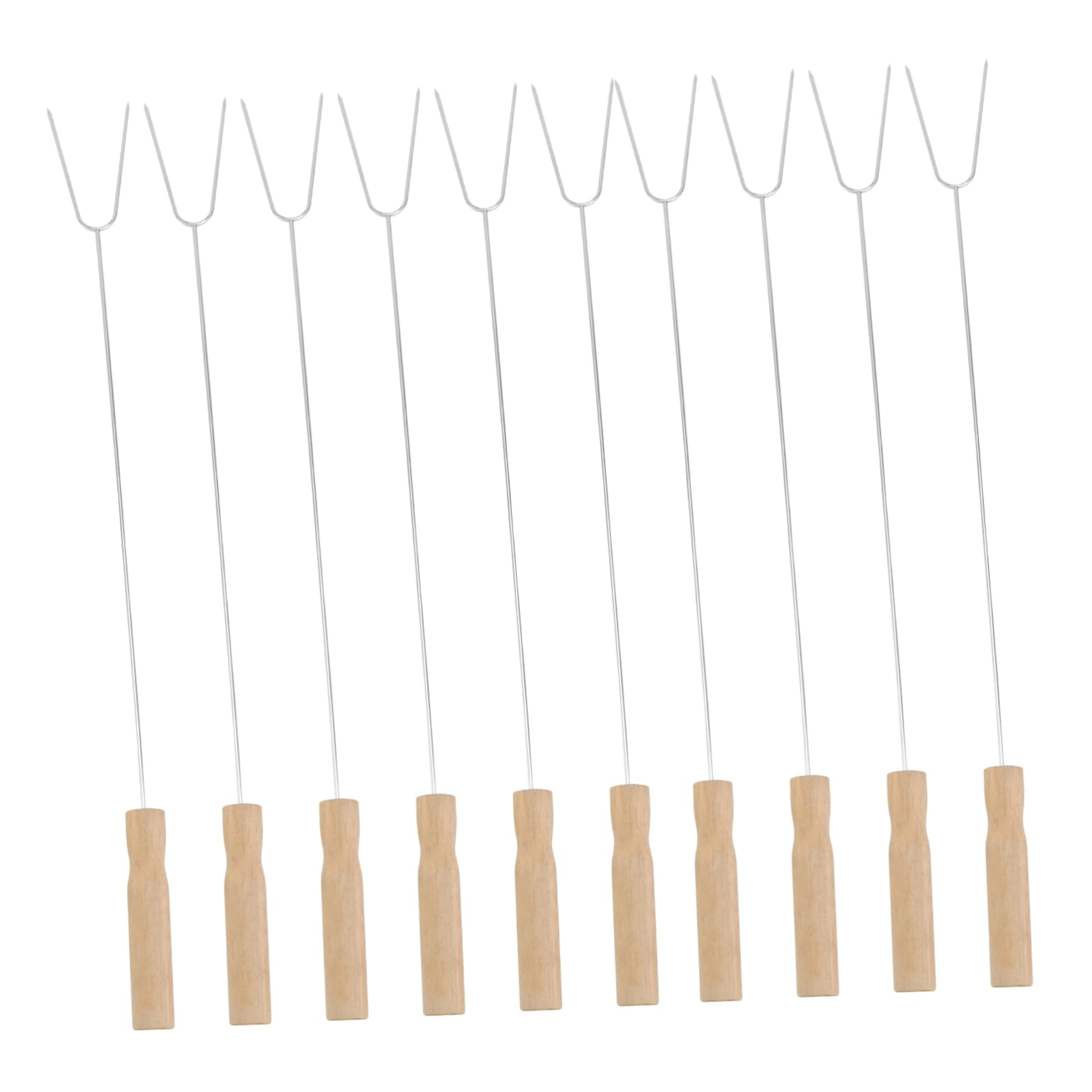 Forchette da Barbecue Set da 15 Pezzi in Acciaio Inossidabile Manico in Legno, Design senza Sbavature, Lunghezza Appropriata per Grigliate All'aperto