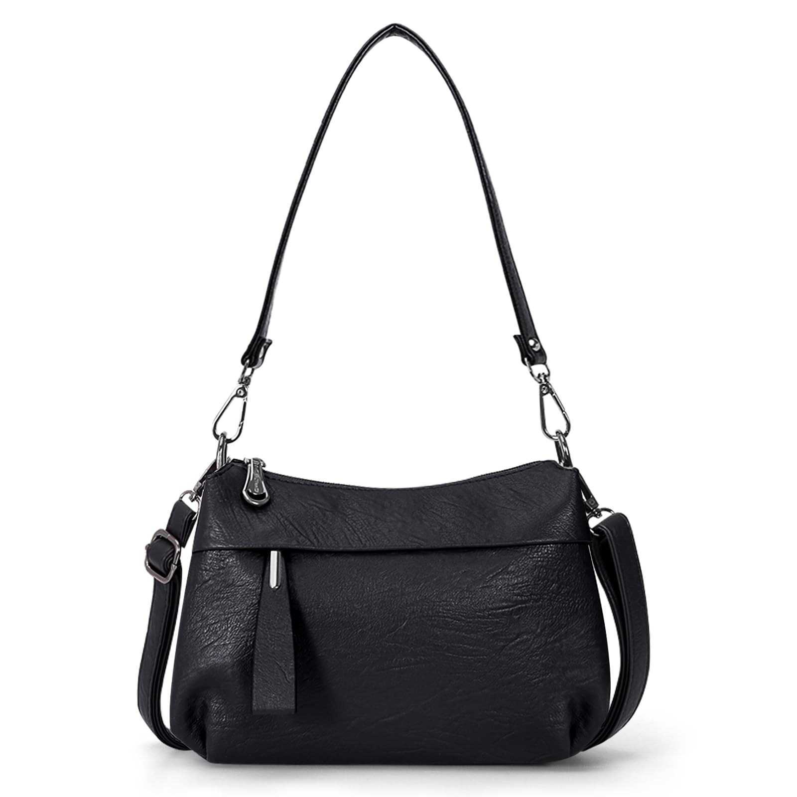 Genuine Leather Purse for Women Hobo Bag Trendy Crossbody Bag and Shoulder Bag with 2 Straps (Black)