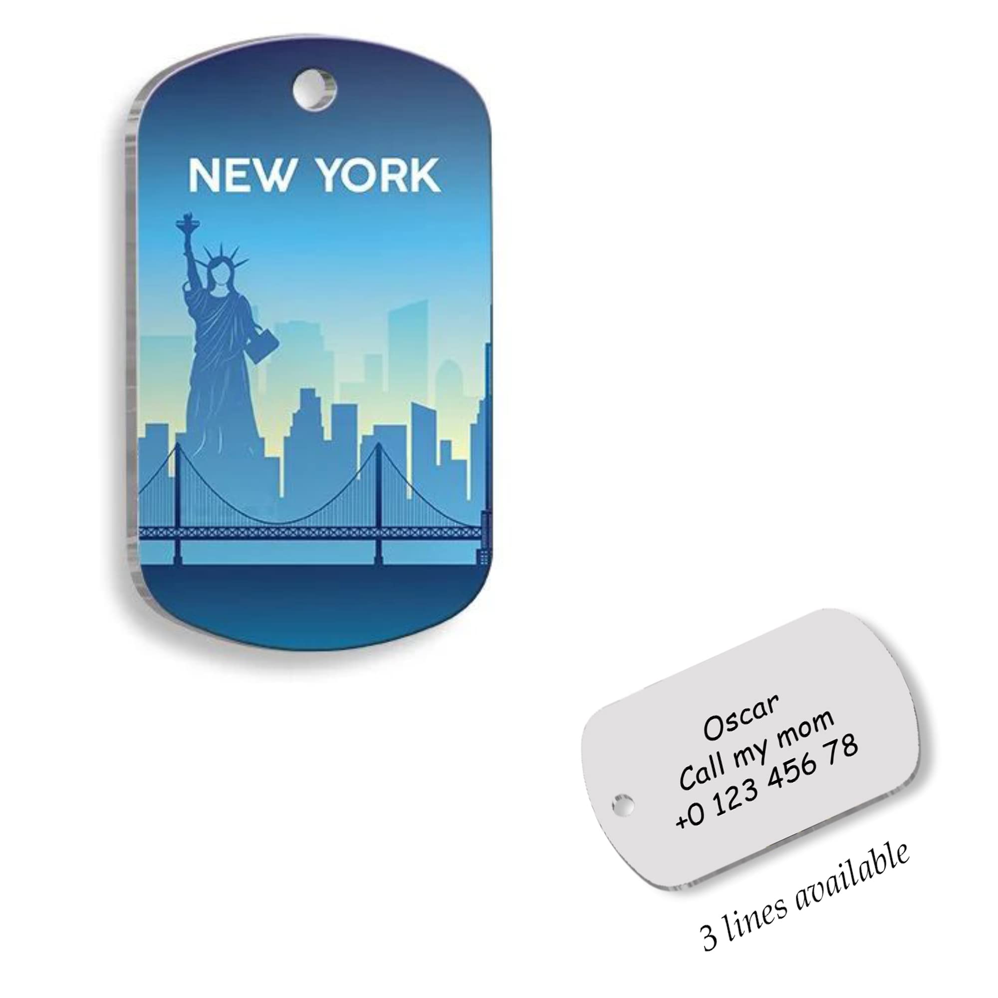 NEW YORK Personalized Dog Tag - Statue of Liberty Pet Tag - Custom Name Tag - ID Tag for Dog & Cat - Customized Pet Tags - Dog & Cat Name id Tag - Dog Name Tag - Engraved Dog Tag