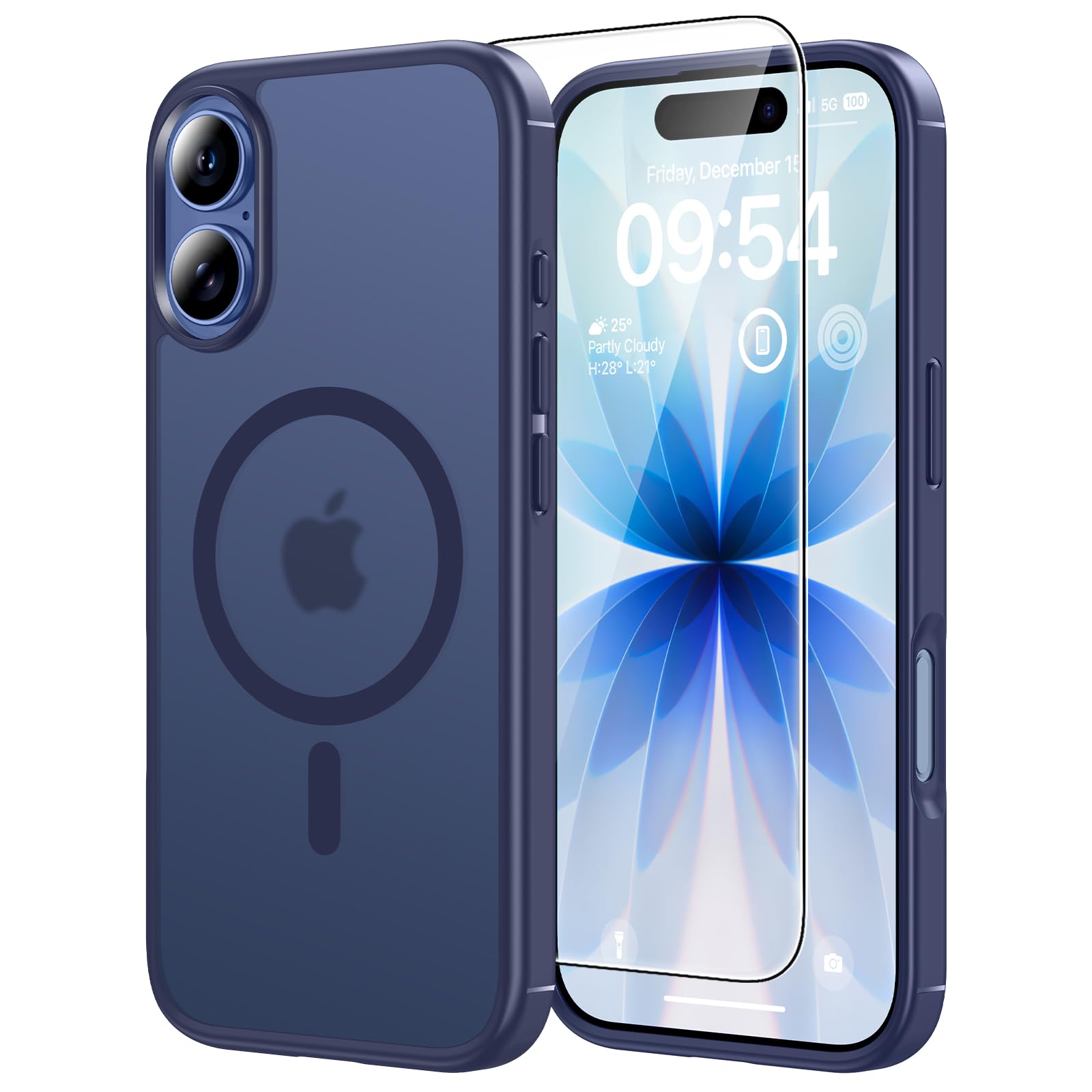 TAURI Cover per iPhone 16 con Pellicola in Vetro Temperato,Controllo Della Fotocamera,[Compatibile con MagSafe] Magnetica Custodia per Sottile Anticaduta- Trasparente