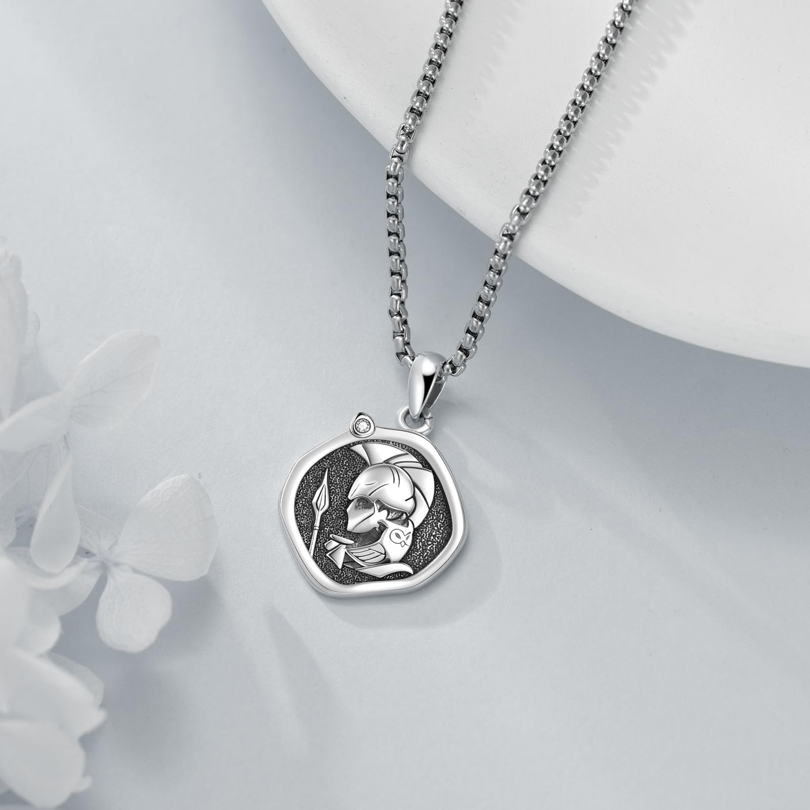 YFN Athena - Collar de dioses griegos de plata de ley Athena, collar protector griego colgante religión joyas regalos para hombre y mujer