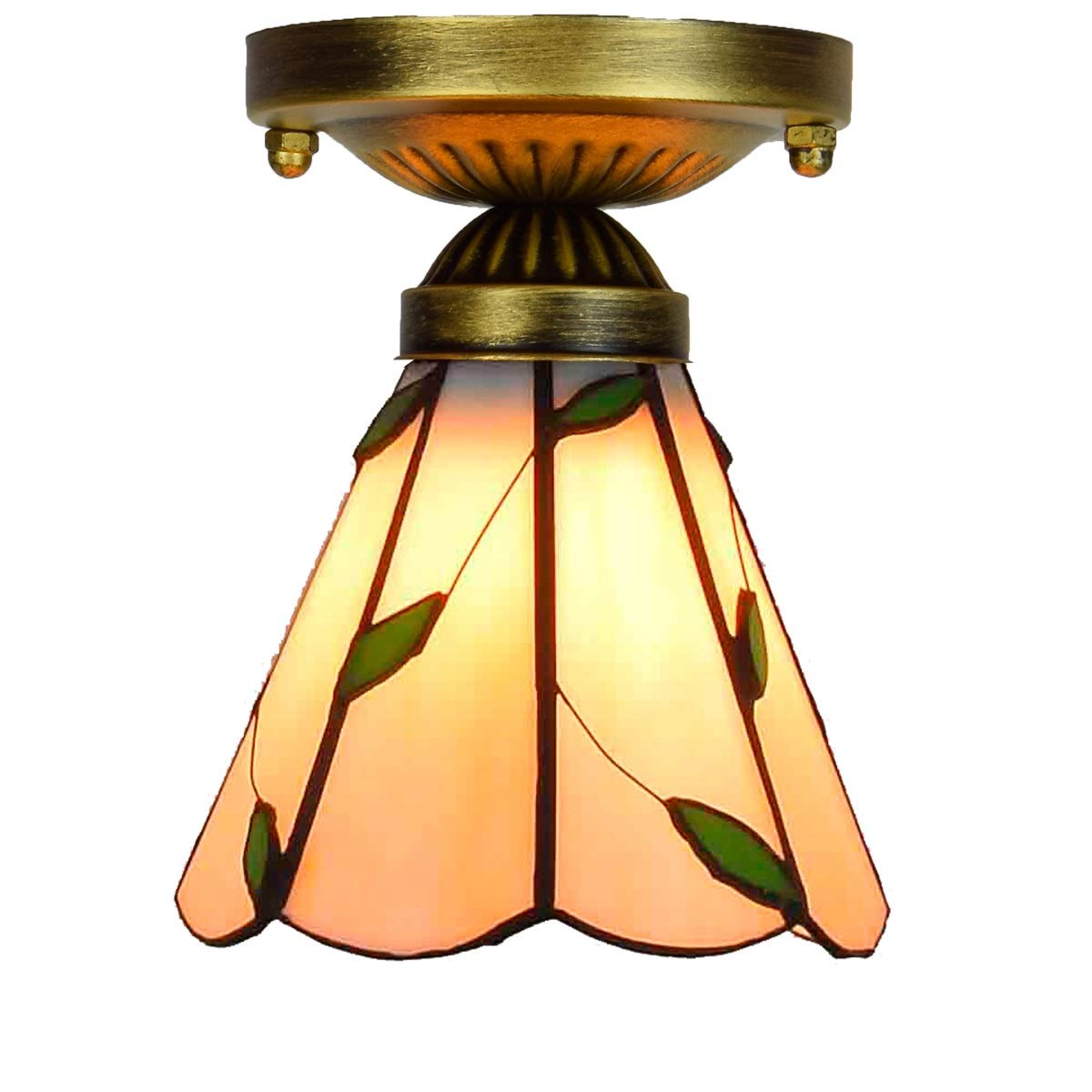 Manhong Beige 6 Inch Tiffany Ceiling Light Small Stained Glass Chandelier, Colourful Leaves Vintage Decor Uplighter Lamp For Living Dining Room Bedroom Corridor(Beige)