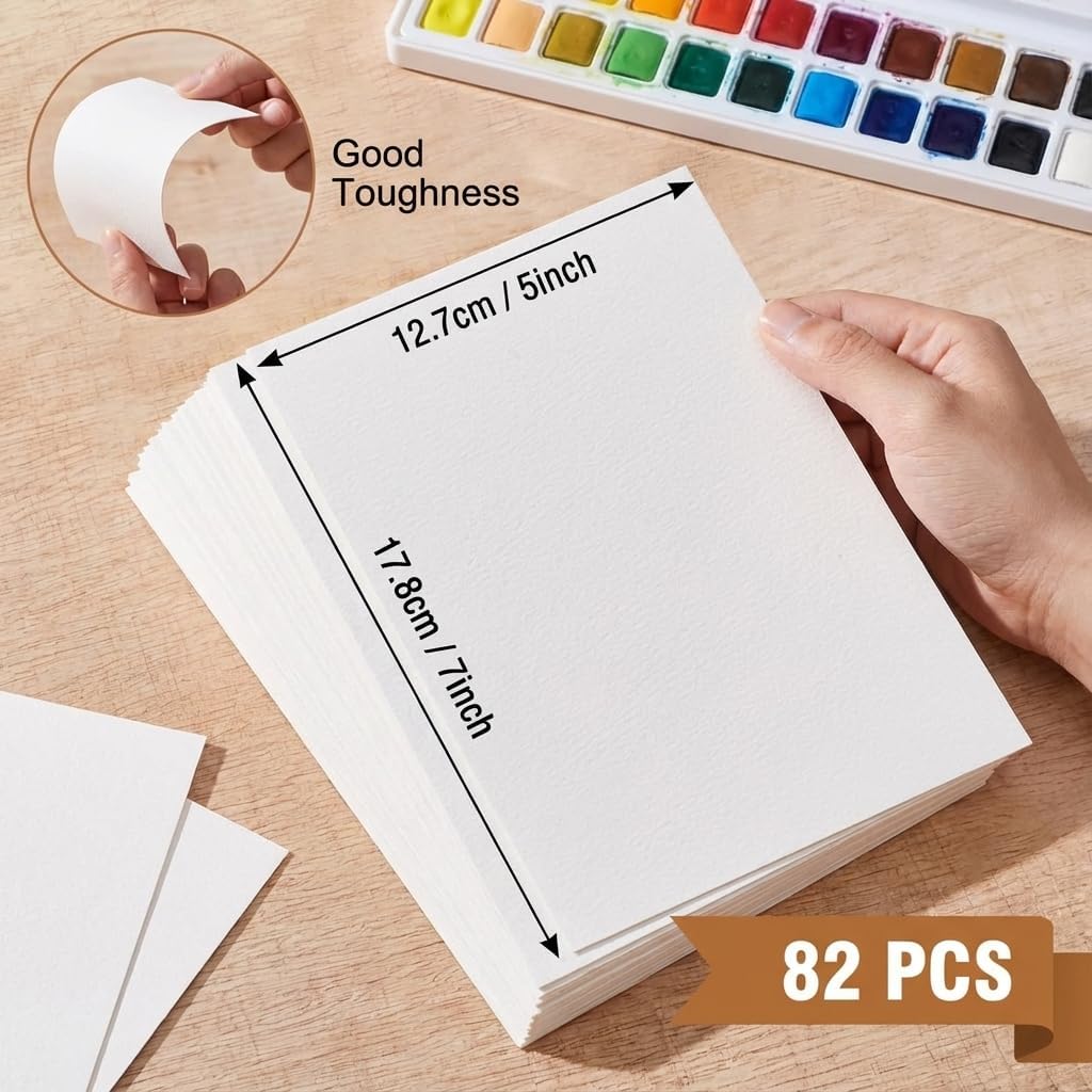82 Sheets 5x7 Watercolor Paper Bulk, 110 lb/230 GSM Cold Press Paper White Water Color Paper for Kids Child Adults Artists Drawing Wedding Gift Cards for Drawing Painting Markers Gouache Watercolors