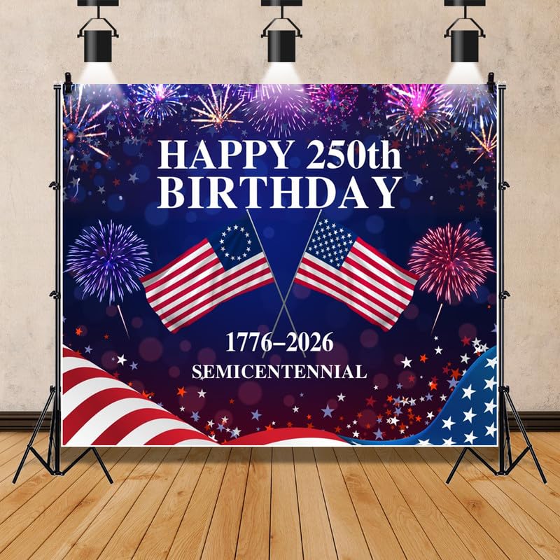 Telón de fondo USA 250 aniversario 10x8ft bandera y fuegos miniatura 2