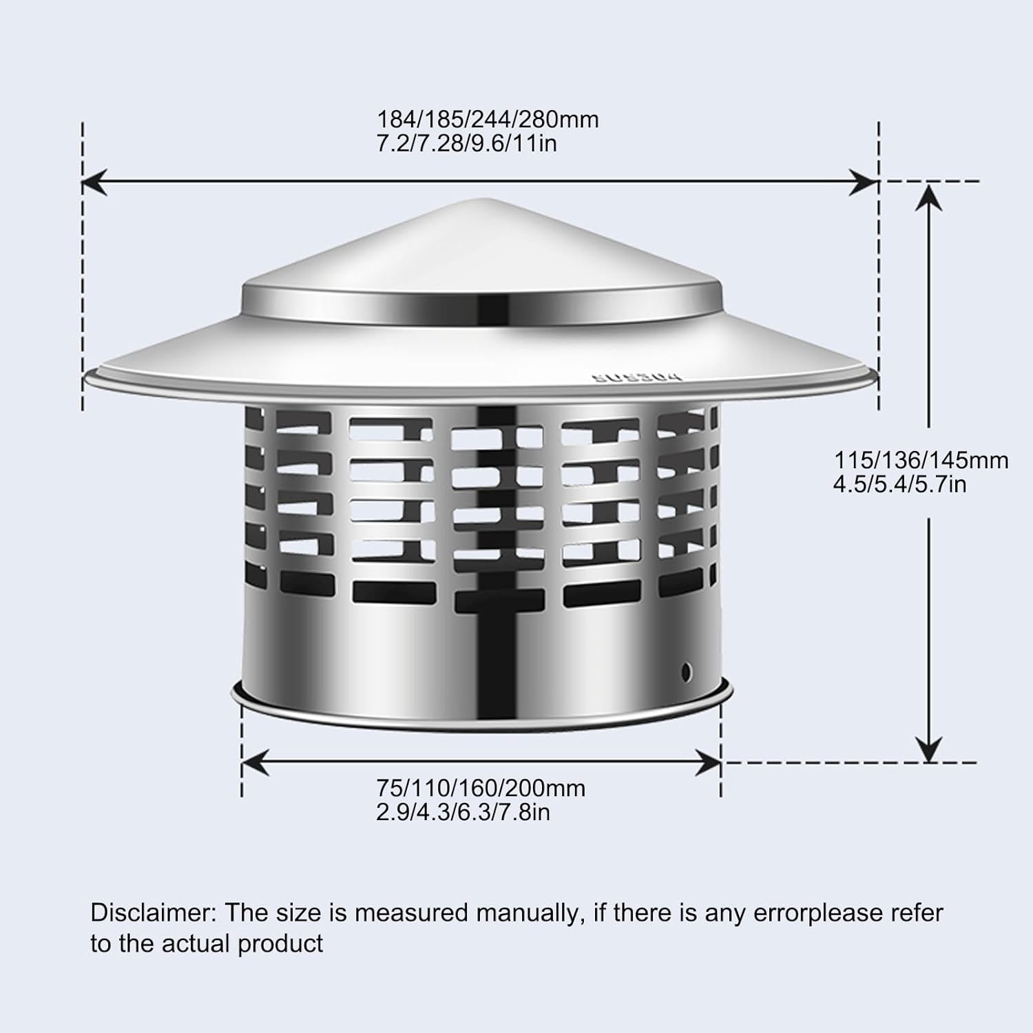 JHDXL Chimney Cap, Roof Vent Cap, Chimney Covers, Vents That Maximize Airflow for Better Ventilation, Covers with Adjustable Metal Strips, Insulated Roof Vents(200mm/7.8in)