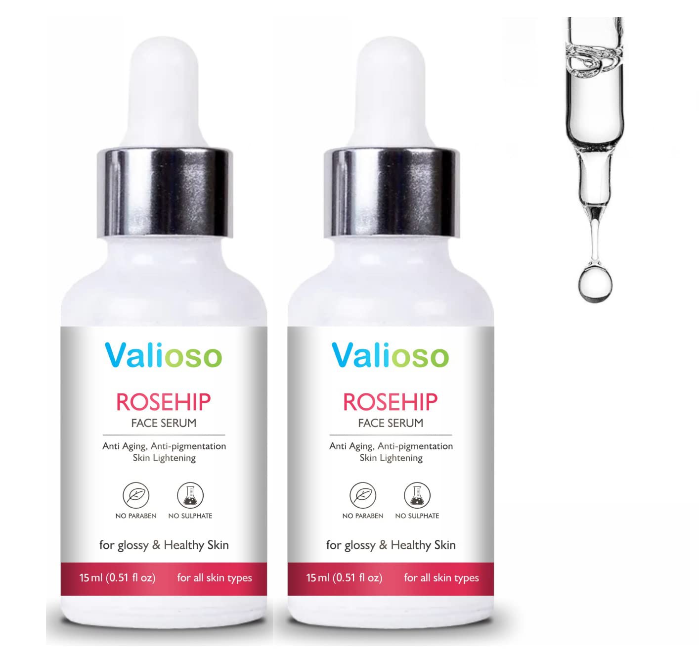 Valioso Rose Hip Face Serum 15 ml for Radiant Glow Moisturizing Anti Ageing (Pack of 2)