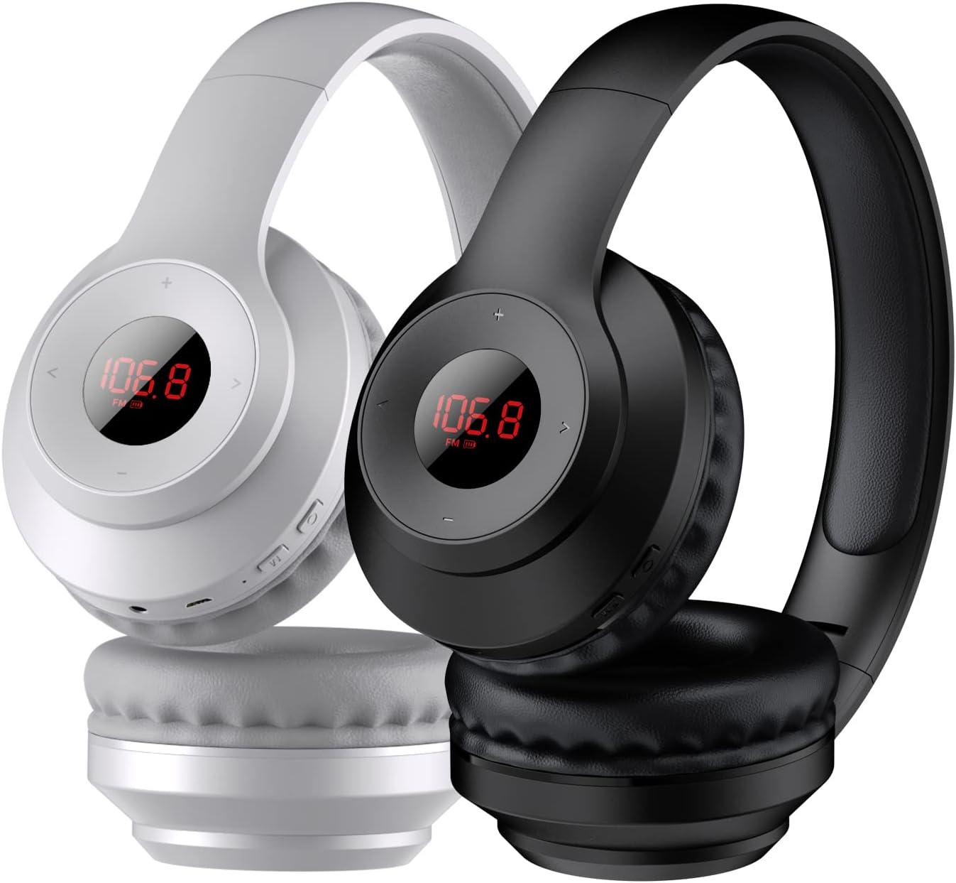 Rechargeable & Portable FM Radio Headphones with Best Reception, LED Display, Soft Ear Muffs, FM Headset Radio Receiver for Meeting, Works, Hiking, Jogging (Black+White) : Electronics