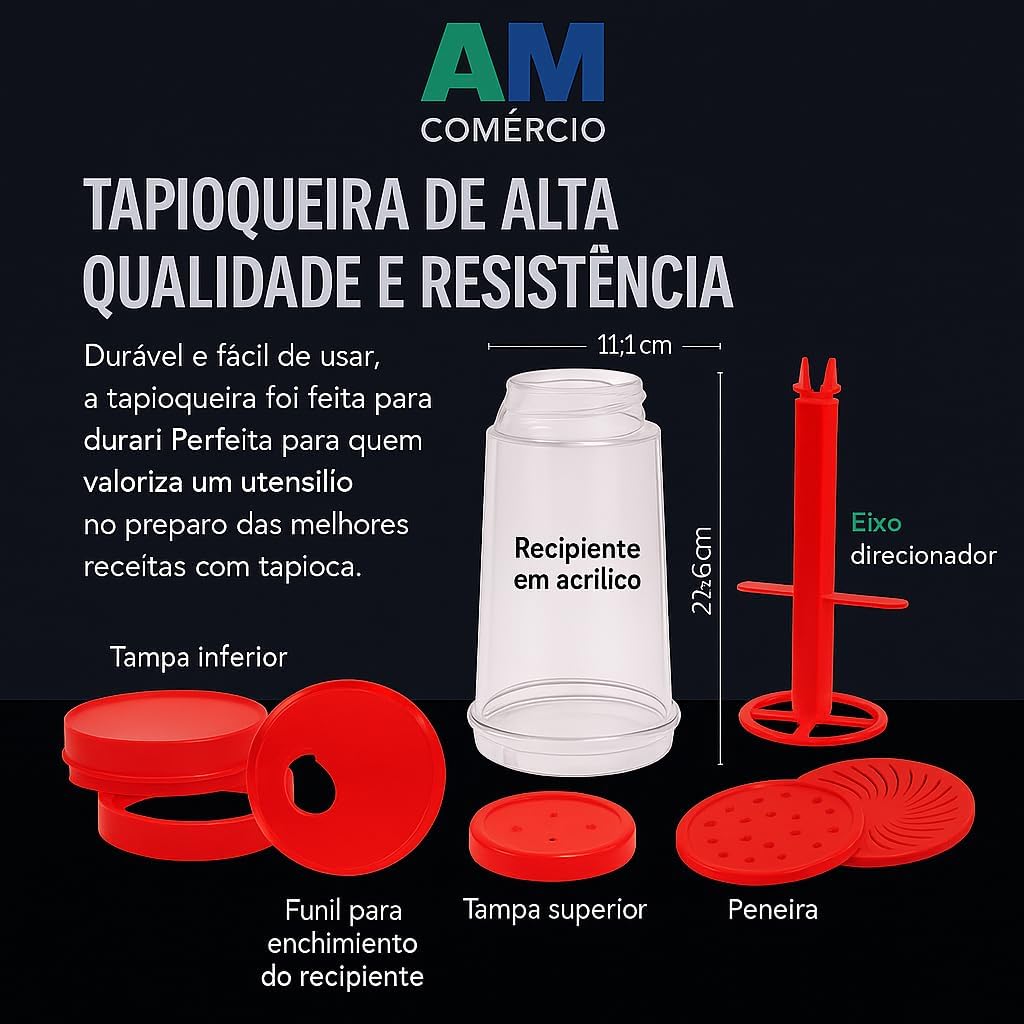 Tapioqueira Manual Premium 3 em 1 – Peneira, Polvilhador e Utensílio Prático para Tapioca e Farinha