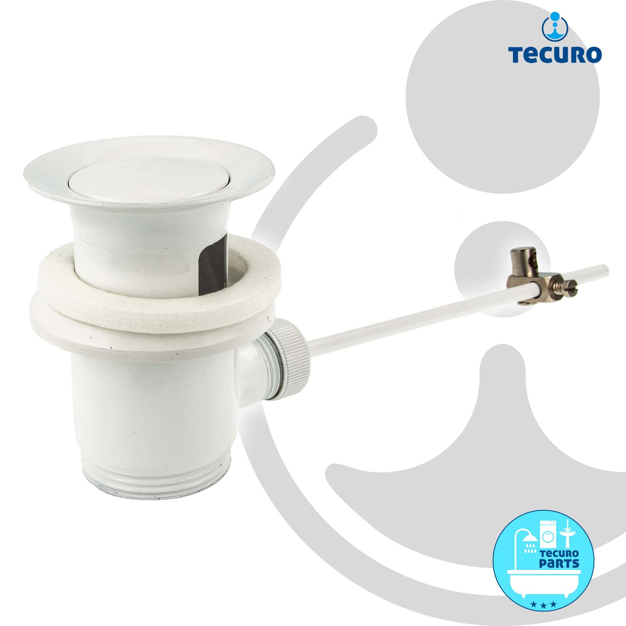 tecuro - Piletta di scarico eccentrica, bianco (RAL 9016) per lavabo