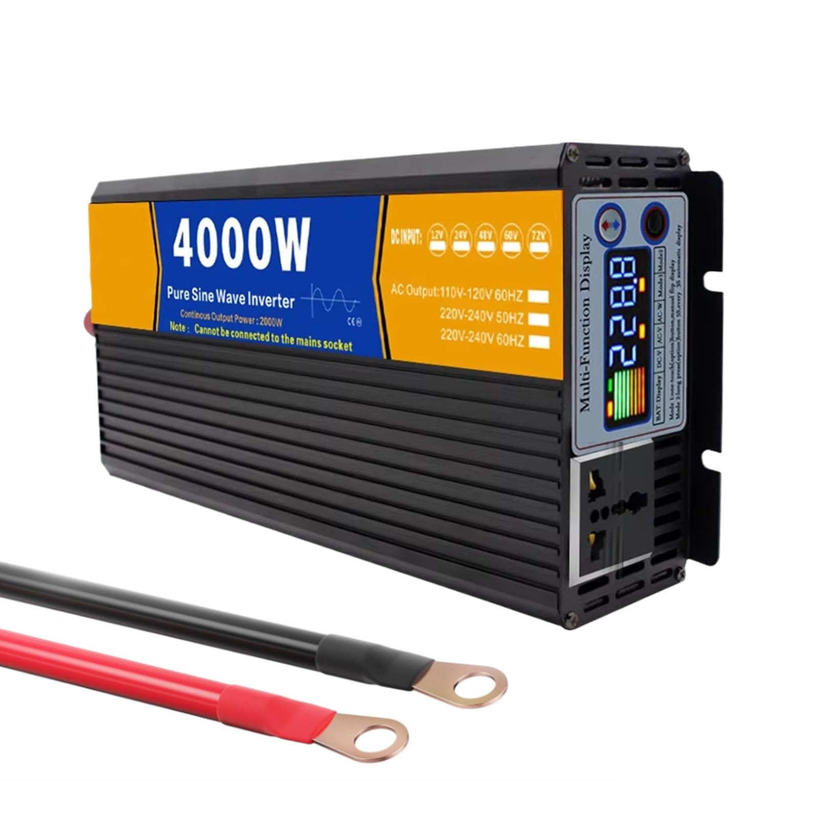 72v to 220v,Przetwornica mocy samochodowa, 4000W czysta fala sinusoidalna z wyświetlaczem LCD, przetwornica mocy DC 12V - 72V na AC 110V 220V do samochodu ciężarowego, domu