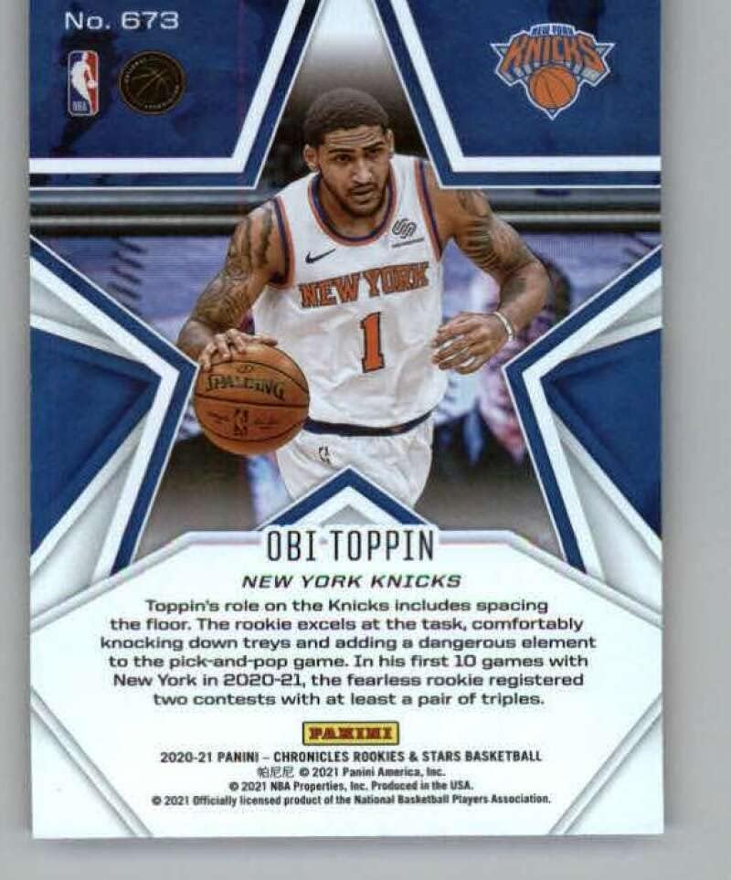 Miniatura 2 de 2020-21 Panini Chronicles #673 Obi Toppin RC Rookie New York Knicks NBA Basketball Trading Card