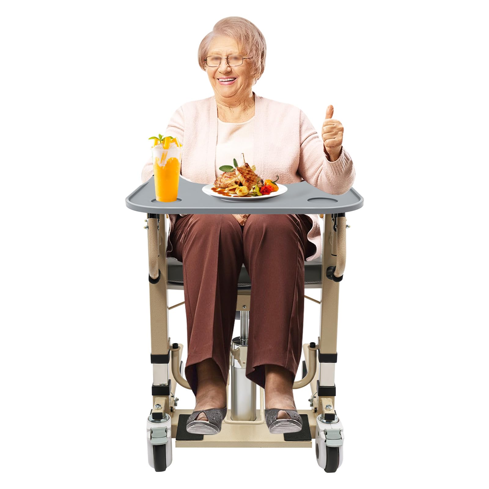 BRICZUNA Wheelchair Tray Detachable Wheelchair Table with Cup Holder Portable Meal Desk 14.57-22.83inch 44.09lbs Fit for Eating, Reading, Resting and Perform Daily Activities