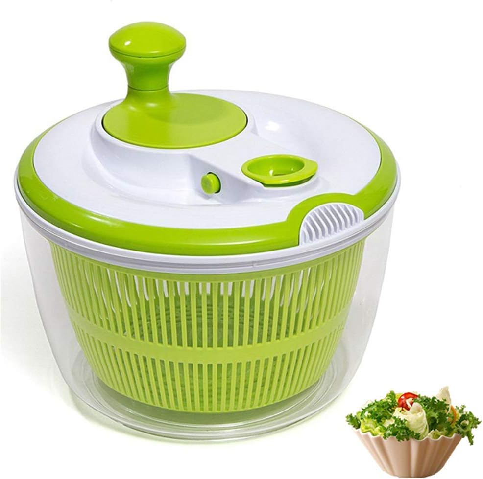 Crank Handle & Locking Lid Multifunction 4.5 Quart Manual Good Grips Vegetables Dryer Dry Off Drain Quick Filter Lettuce vegetable Salad Spinner(Green) (M)