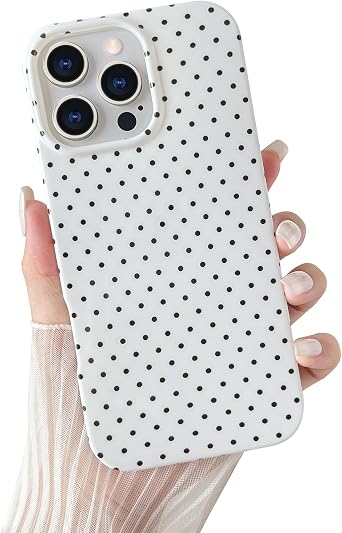 Yeddabox for iPhone 14 Pro Case Cute Polka Dot Phone Case Soft TPU Slim Shockproof Phone Cover for Women Girls, White