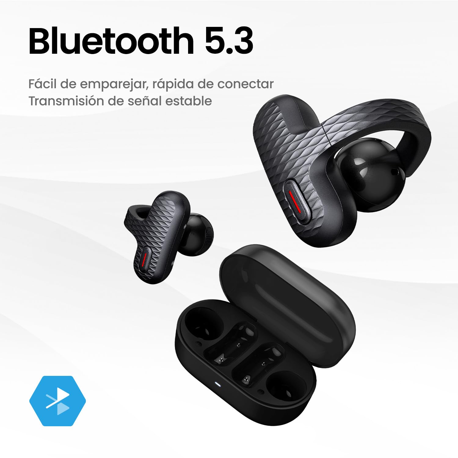 Amazfit Up OWS Auriculares Bluetooth 5.3, Diseño Abierto Inalámbrico con Control Táctil, Resistente al Agua IPX4, Reducción de Ruido con IA, Cascos Deportivos para Running y Fitness
