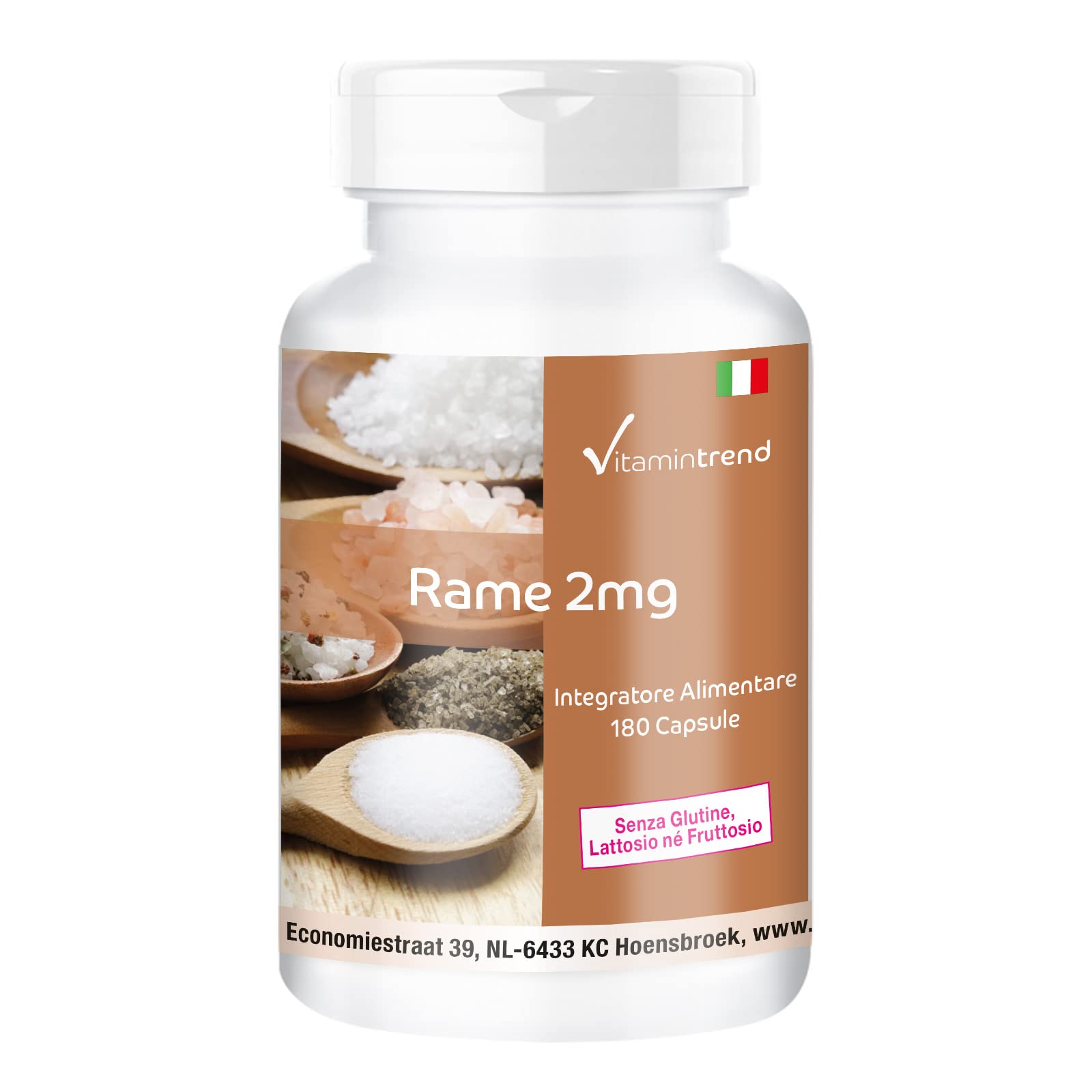 Vitamintrend rame 2 mg, 180 capsule, facili da deglutire, ad alto dosaggio, integratore alimentare vegano senza magnesio stearato, prodotto in Germania