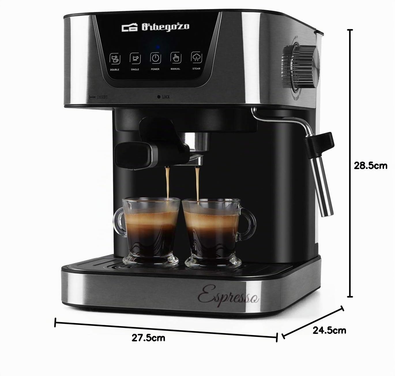 Orbegozo Ex 6000 - Cafetière à expresso et à cappuccino, pression de 20 bar, réservoir de 1,5 l, convient pour les dosettes, 1050 W, noir