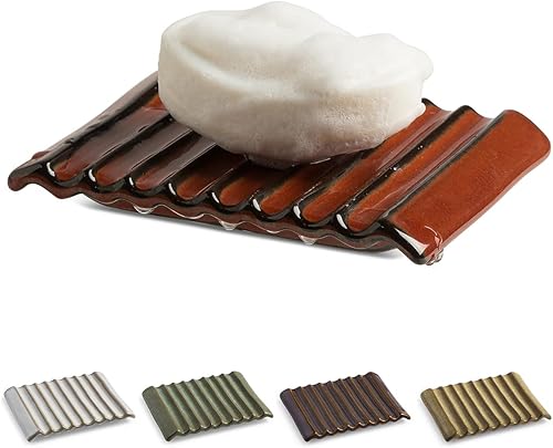 Soporte para jabón en barra, jabonera de cerámica, bandeja japonesa para encimera y ahorrador para ducha, jabón elevador para mantener seco, con