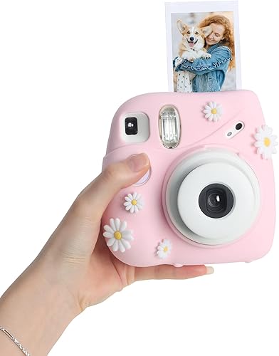 Rieibi Mini 7+ Funda de silicona para cámara instantánea Fujifilm Mini 7 Plus - Funda de nueva versión con correa de hombro extraíble - Rosa