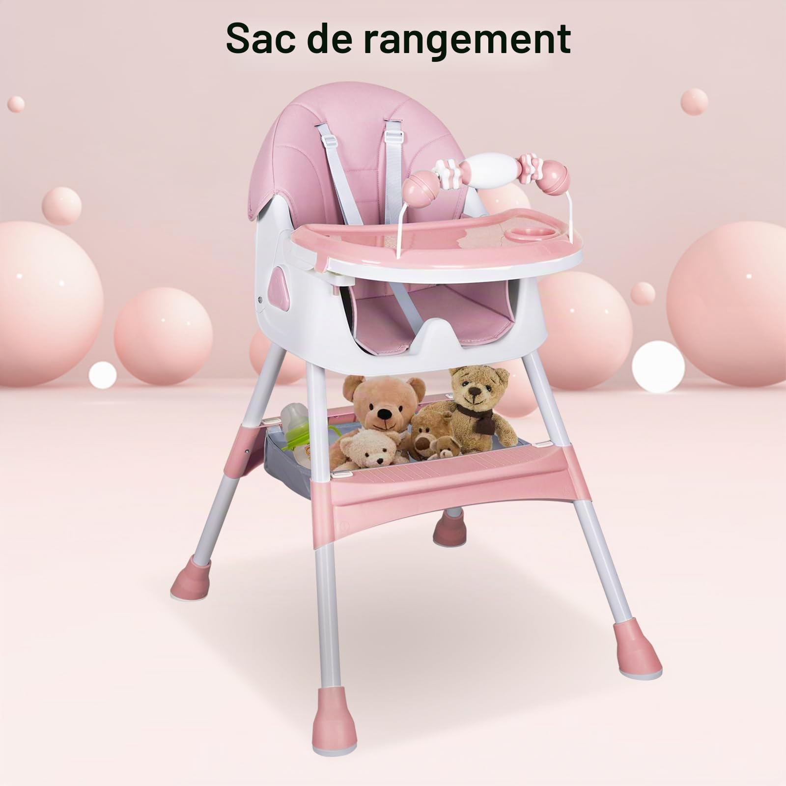 Chaise haute bébé pliable, Chaise évolutive et chaise bébé pour nouveau-nés - Convient de 6 mois à 4-5 ans (Rose)