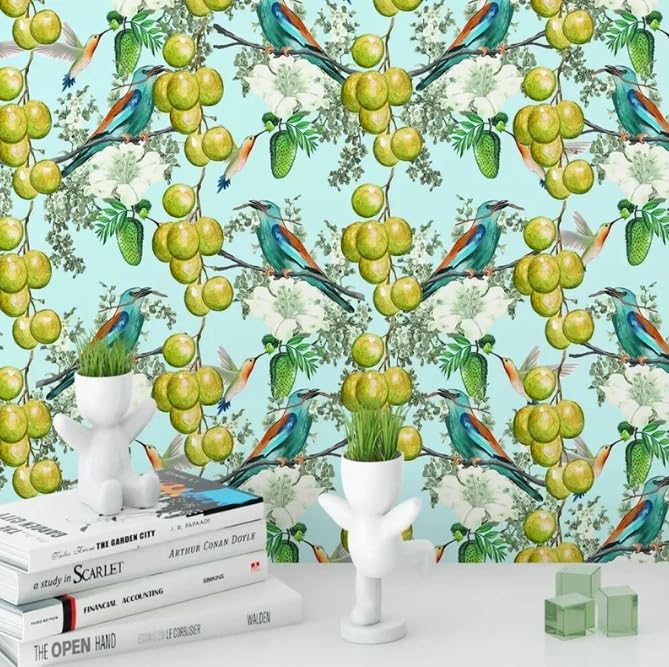 Photo murale 3D salon vintage : décor panoramique fleurs et oiseaux pour mur de chambre