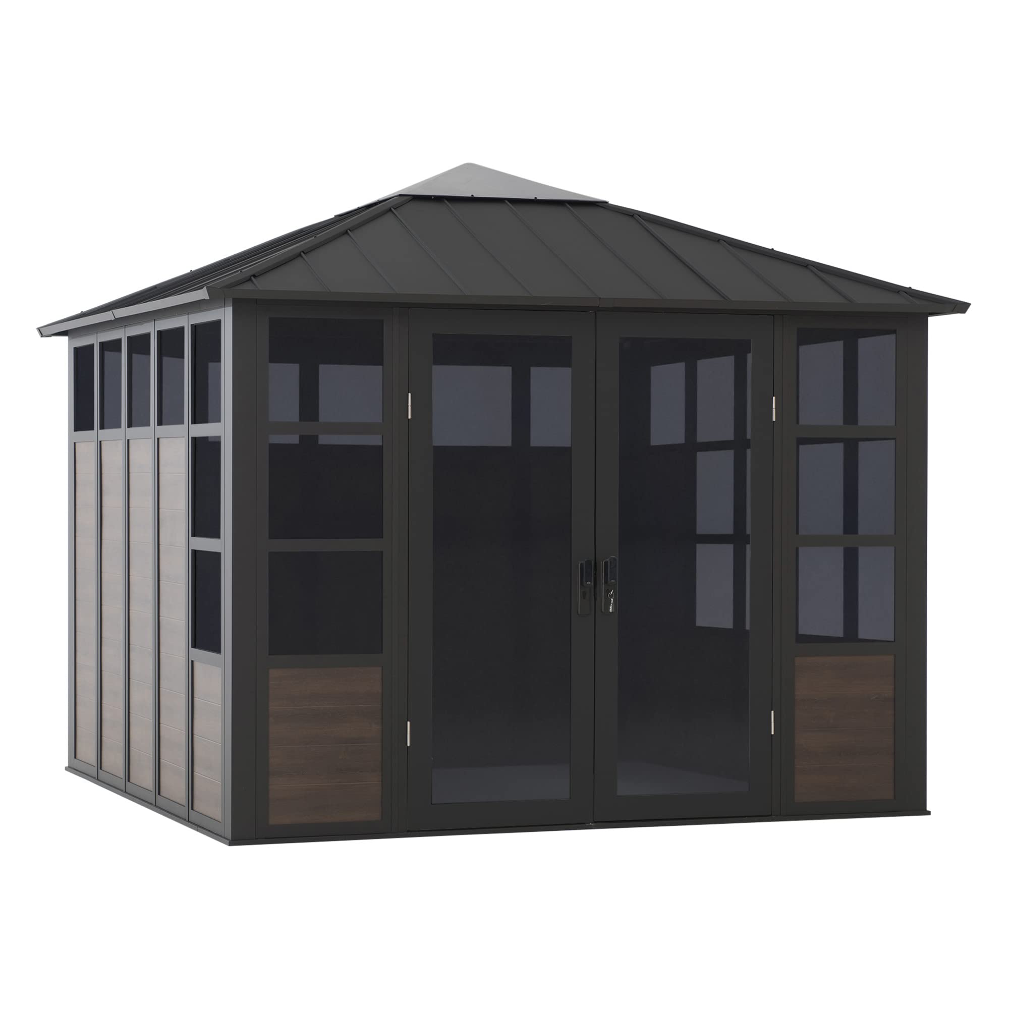 Buy Sunjoy Outdoor Sunroom 11 ft. x 11 ft. Black Hardtop Gazebo, Rust