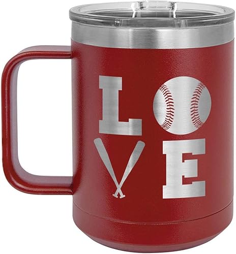 Miniatura 10 de BASEBALL LOVE CUADRADO gris 15 oz taza de café wtapa superior deslizante  Taza de café de viaje aislado  Ideas de regalo de cumpleaños o Navidad de