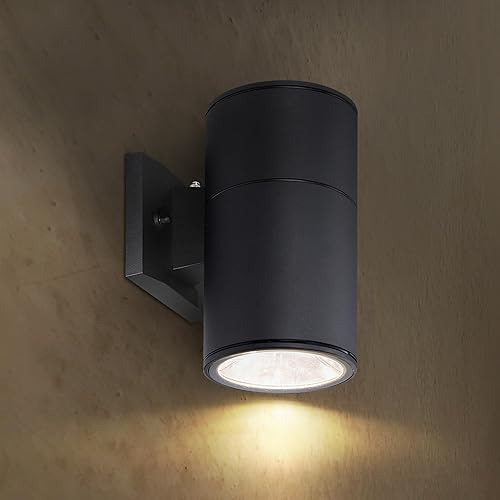 ASD Lámpara de pared LED para exteriores con 1 luz del atardecer al amanecer, 9 W, 1000 lúmenes, 3000 K-5000 K, 120 V, cilíndrica hacia arriba,