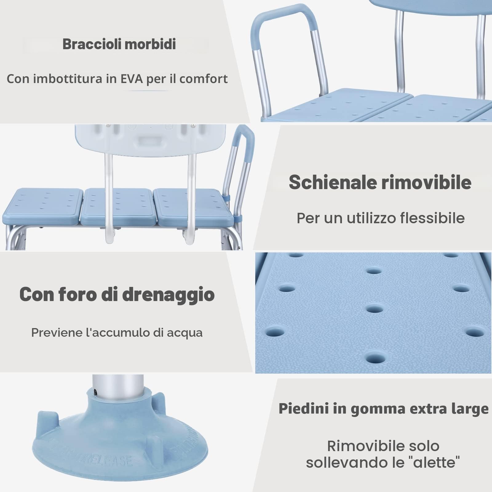 UISEBRT - Sedile per vasca da bagno, regolabile in altezza, per anziani, con schienale e braccioli, antiscivolo, sedia da doccia con aiuto per l'ingresso nella vasca, fino a 150 kg