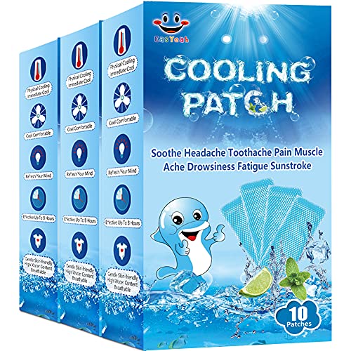 Image of 30 Sheets Cooling Patches for Fever Discomfort & Pain Relief, Cooling Relief Fever Reducer, Soothe Headache Pain, 10 Count Per Box (3 Boxes)
