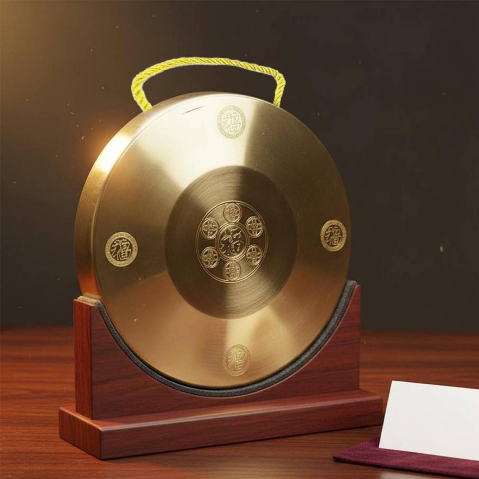 Gong Soporte de Aleación Instrumento de Mesa Ornamento Decorativo de Percusión con Acabado Elegante Adecuado para Relajación Ceremonias Hogar Escenarios, Aleación De Cobre 22CM