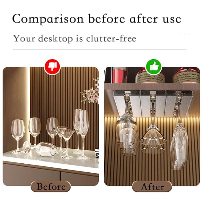 Under Cabinet Wine Glass Holder Rack 2 Pack, Amber