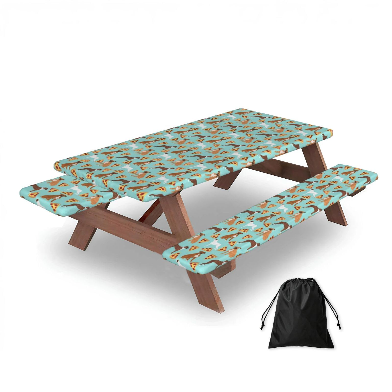 Dopklna As Picture Boxer Dog, Picnic Table Cover With Bench Covers -Waterproof Elastic Fitted Tablecloth For Garden Camping Patio 76X152cm